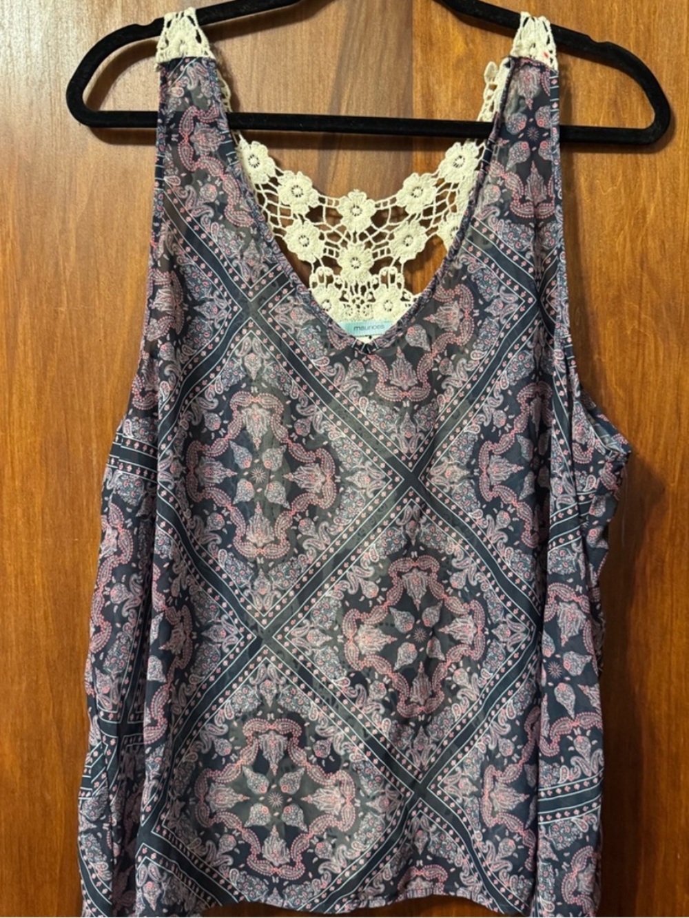 Maurices Women’s Paisley Top with Crochet Accent - Size XL